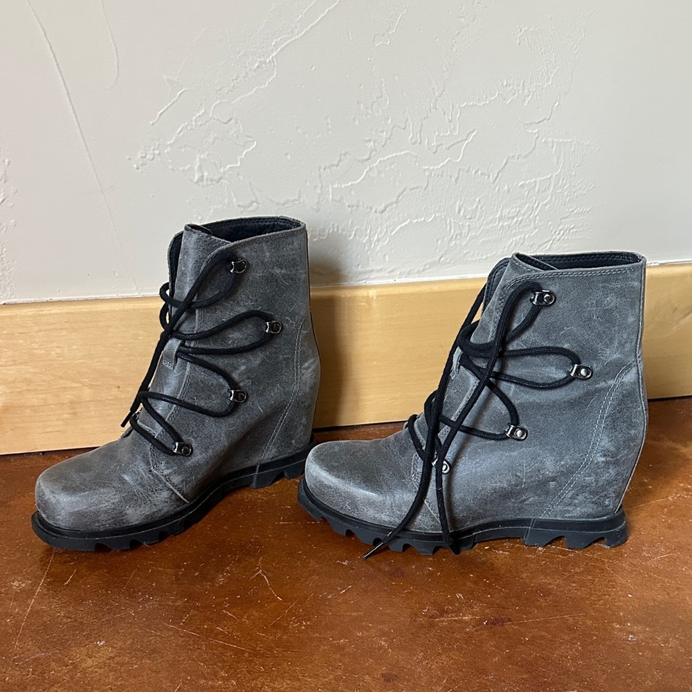Sorel Grey Ankle Wedge Boots
